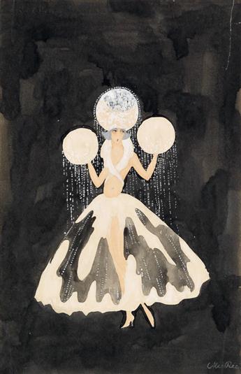 MAX RÉE. Group of 3 watercolor and ink drawings of Jazz Age costume designs.